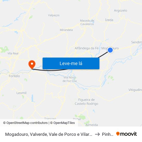 Mogadouro, Valverde, Vale de Porco e Vilar de Rei to Pinhão map