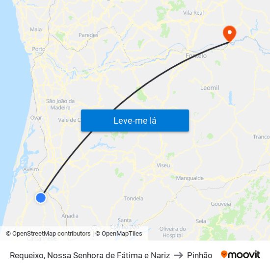 Requeixo, Nossa Senhora de Fátima e Nariz to Pinhão map