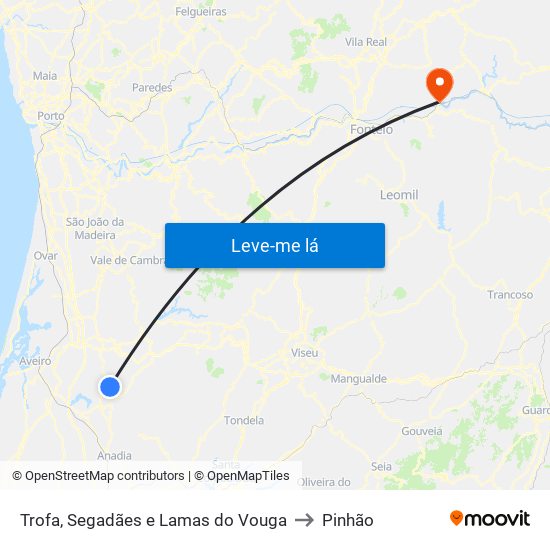 Trofa, Segadães e Lamas do Vouga to Pinhão map