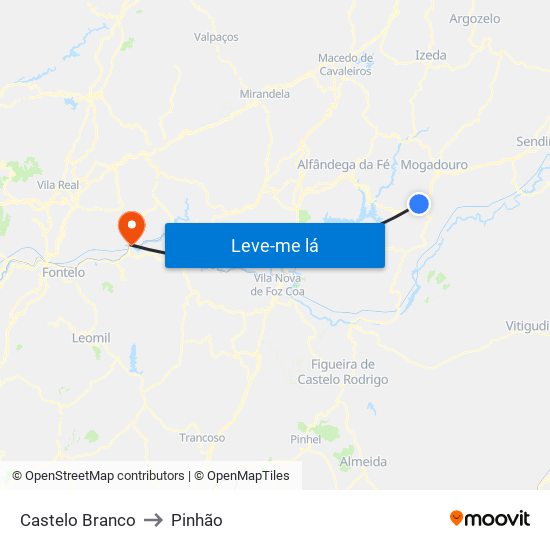 Castelo Branco to Pinhão map
