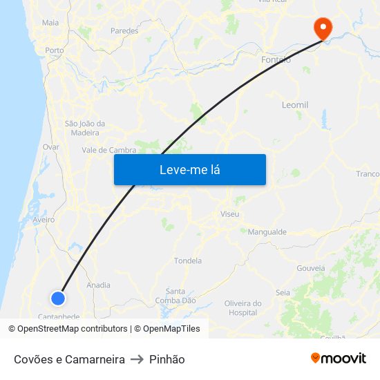 Covões e Camarneira to Pinhão map