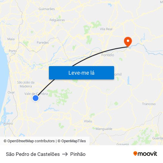 São Pedro de Castelões to Pinhão map