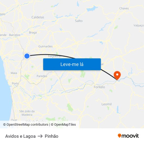 Avidos e Lagoa to Pinhão map