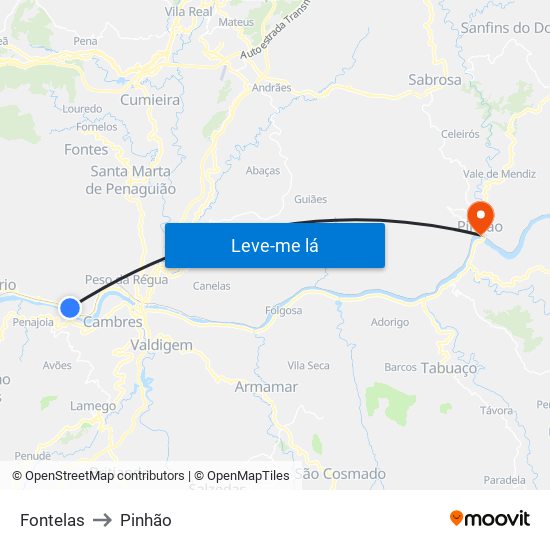 Fontelas to Pinhão map