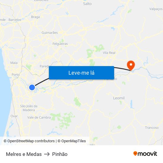 Melres e Medas to Pinhão map
