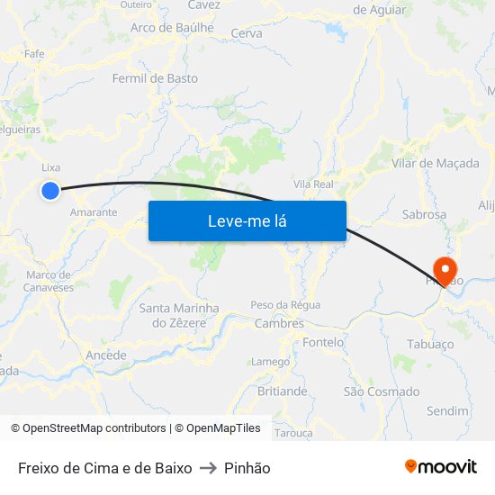 Freixo de Cima e de Baixo to Pinhão map