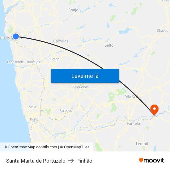Santa Marta de Portuzelo to Pinhão map