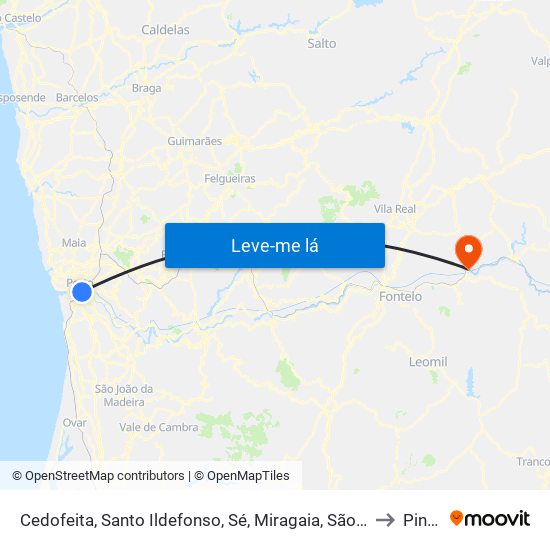 Cedofeita, Santo Ildefonso, Sé, Miragaia, São Nicolau e Vitória to Pinhão map