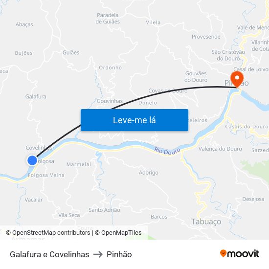 Galafura e Covelinhas to Pinhão map