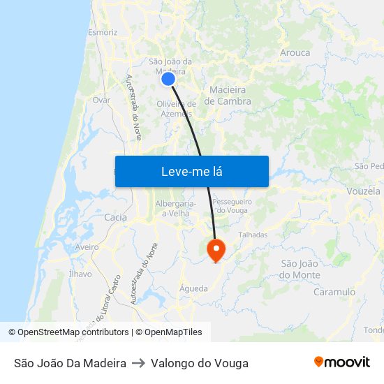 São João Da Madeira to Valongo do Vouga map