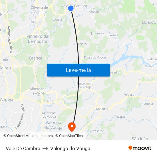 Vale De Cambra to Valongo do Vouga map