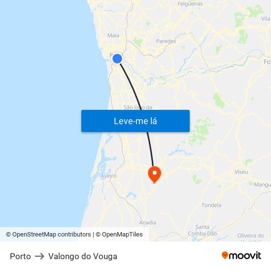 Porto to Valongo do Vouga map