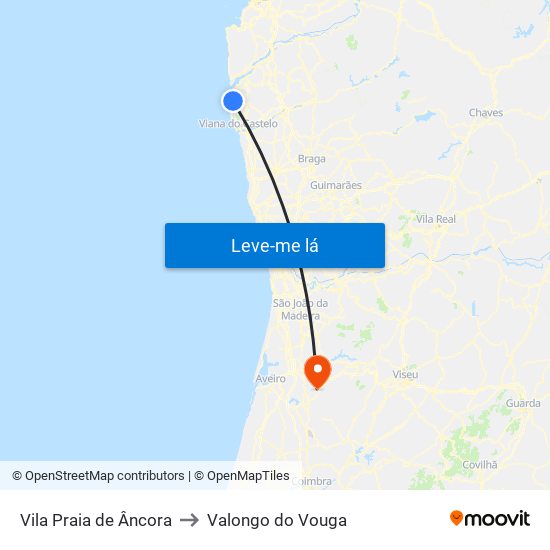 Vila Praia de Âncora to Valongo do Vouga map