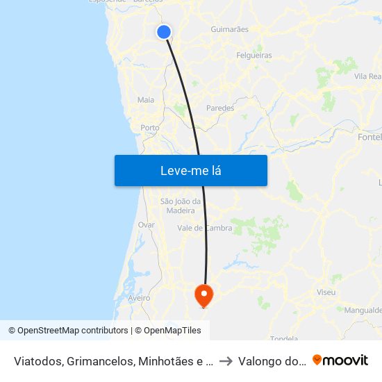 Viatodos, Grimancelos, Minhotães e Monte de Fralães to Valongo do Vouga map