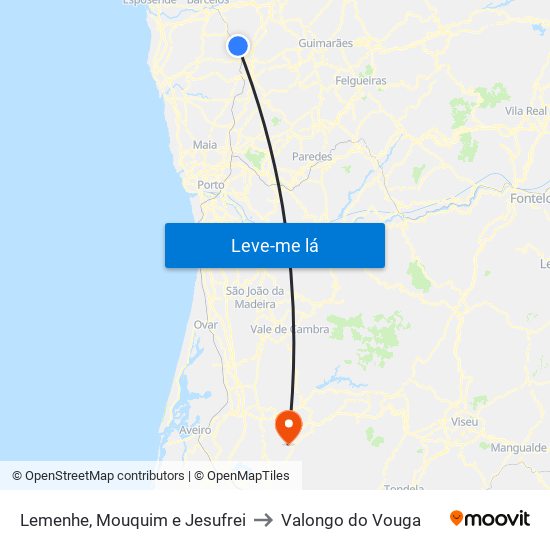 Lemenhe, Mouquim e Jesufrei to Valongo do Vouga map