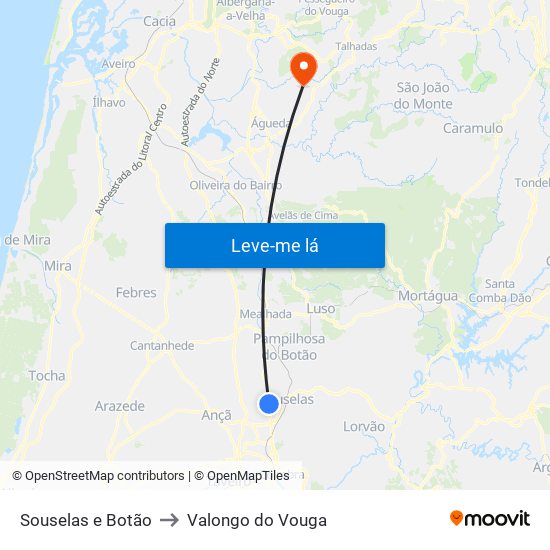 Souselas e Botão to Valongo do Vouga map