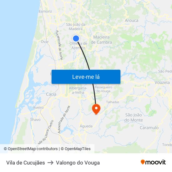 Vila de Cucujães to Valongo do Vouga map