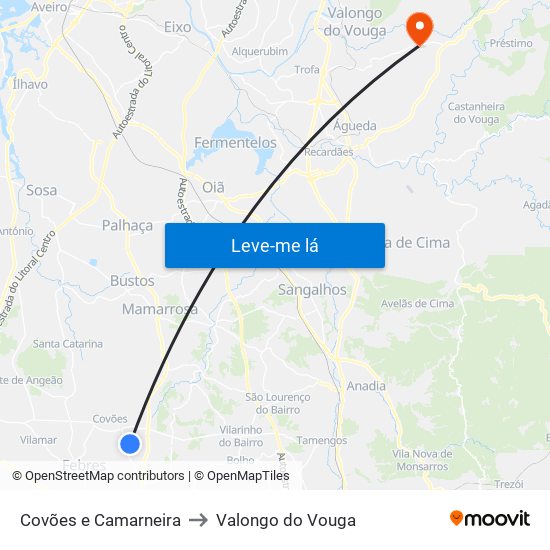 Covões e Camarneira to Valongo do Vouga map