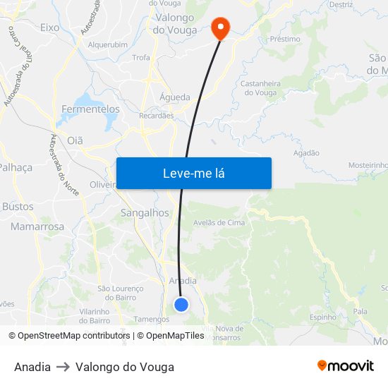 Anadia to Valongo do Vouga map