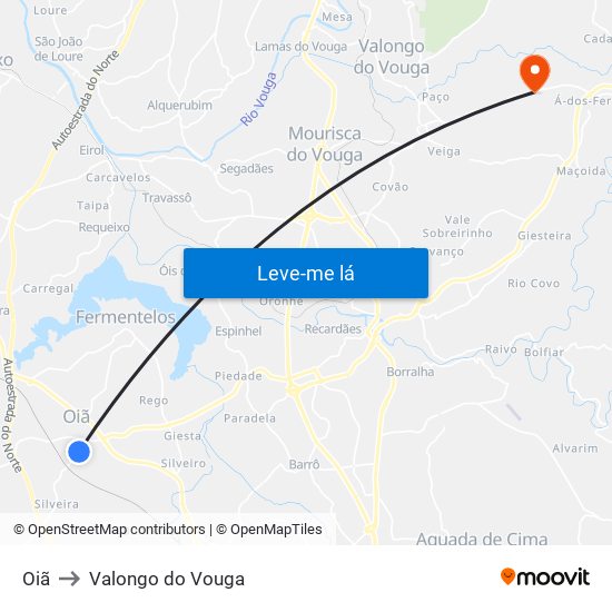 Oiã to Valongo do Vouga map