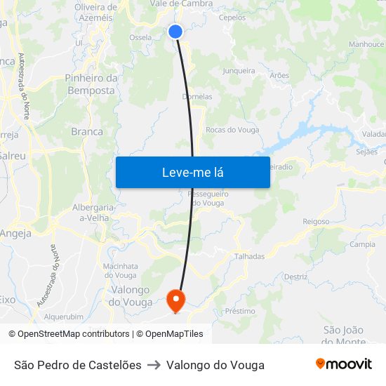 São Pedro de Castelões to Valongo do Vouga map