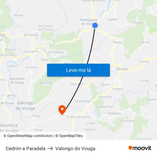 Cedrim e Paradela to Valongo do Vouga map