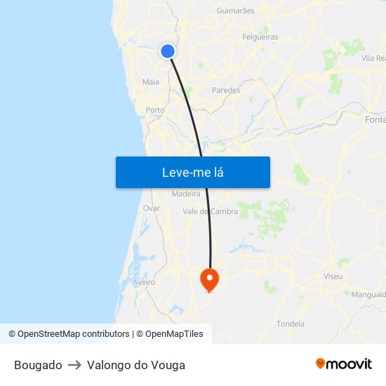 Bougado to Valongo do Vouga map
