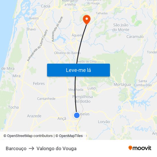 Barcouço to Valongo do Vouga map