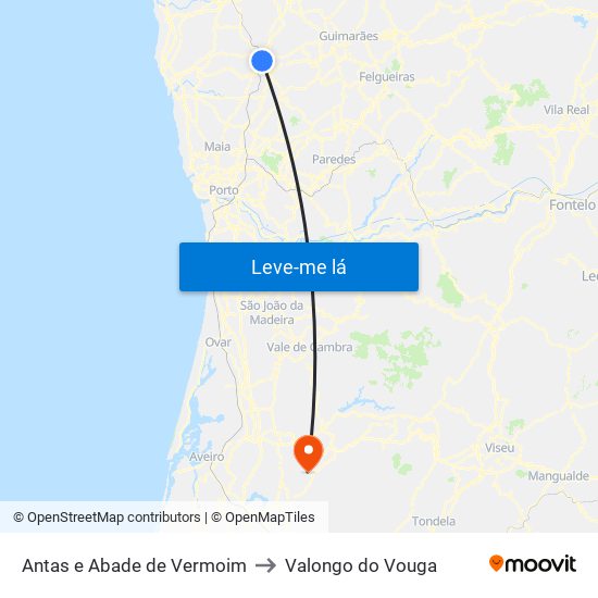 Antas e Abade de Vermoim to Valongo do Vouga map