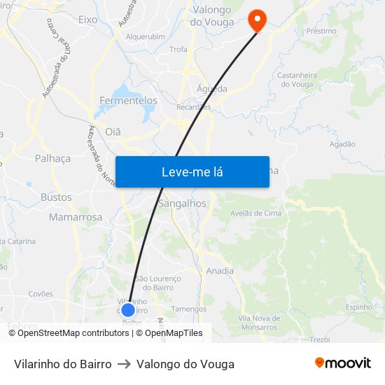 Vilarinho do Bairro to Valongo do Vouga map