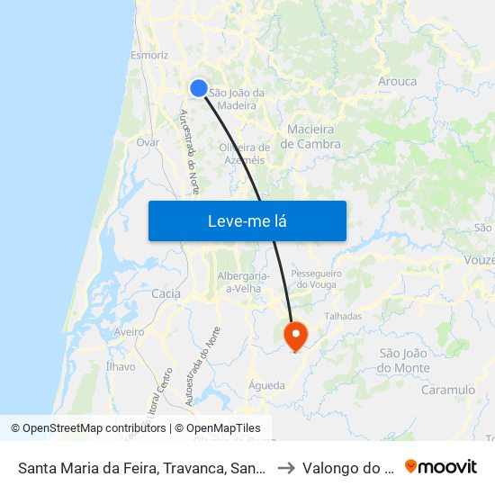 Santa Maria da Feira, Travanca, Sanfins e Espargo to Valongo do Vouga map