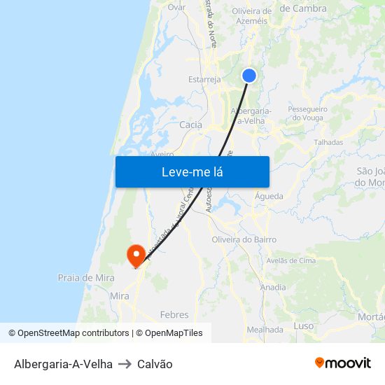 Albergaria-A-Velha to Calvão map
