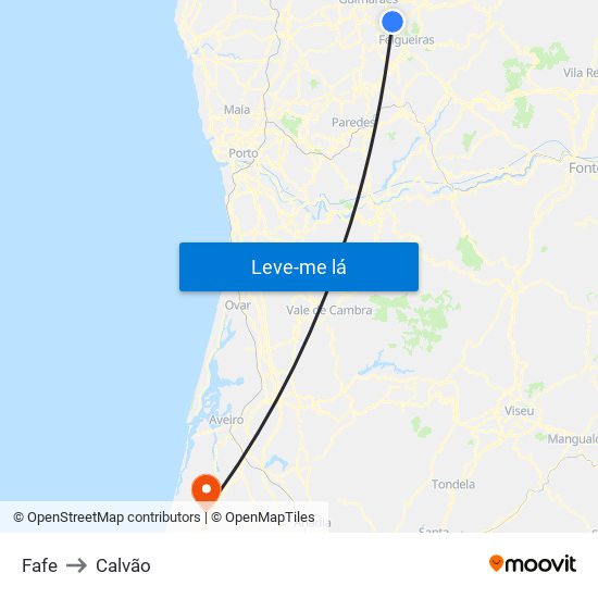 Fafe to Calvão map