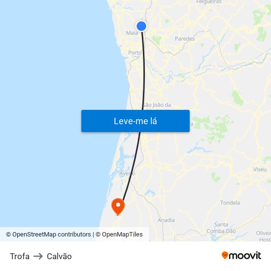 Trofa to Calvão map