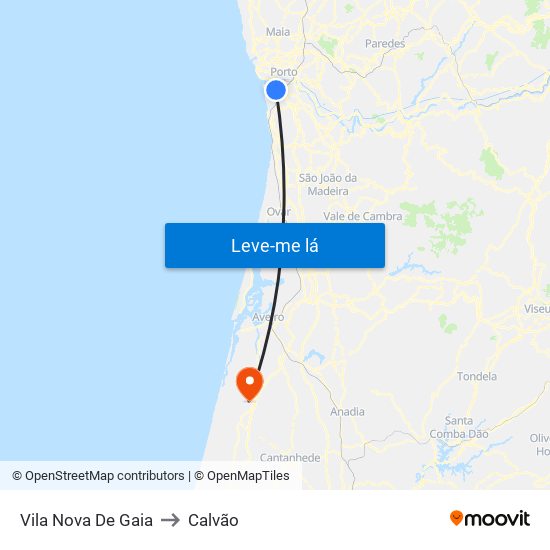 Vila Nova De Gaia to Calvão map