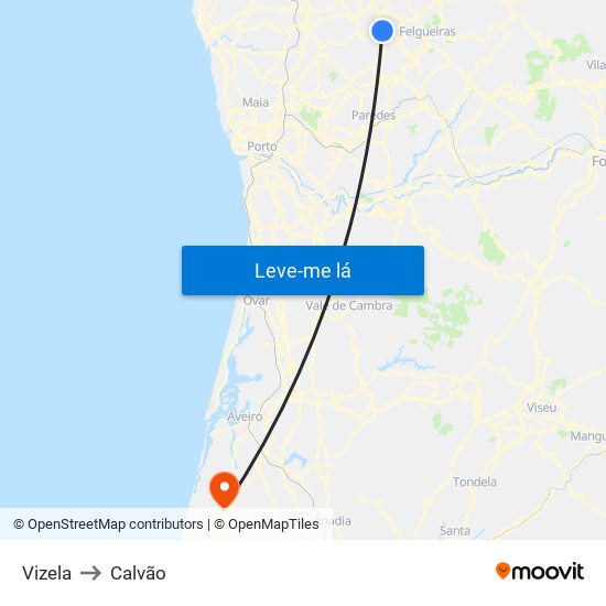 Vizela to Calvão map
