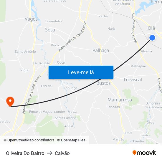 Oliveira Do Bairro to Calvão map