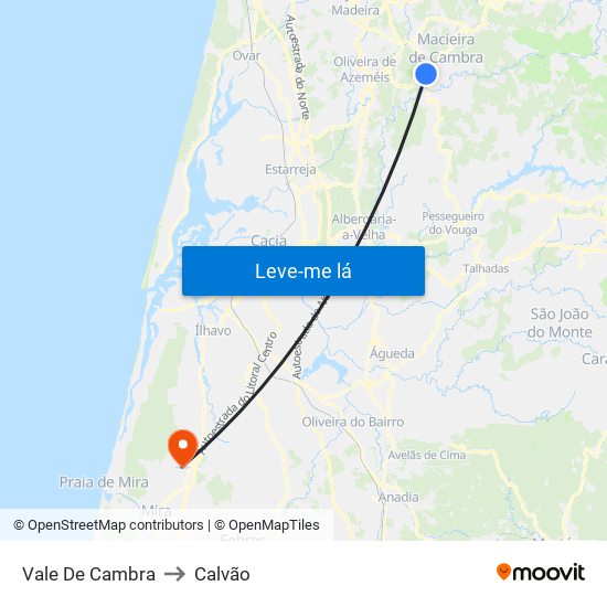 Vale De Cambra to Calvão map