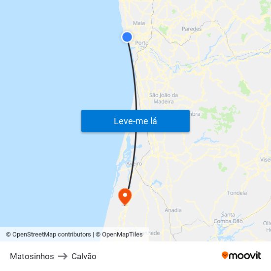 Matosinhos to Calvão map