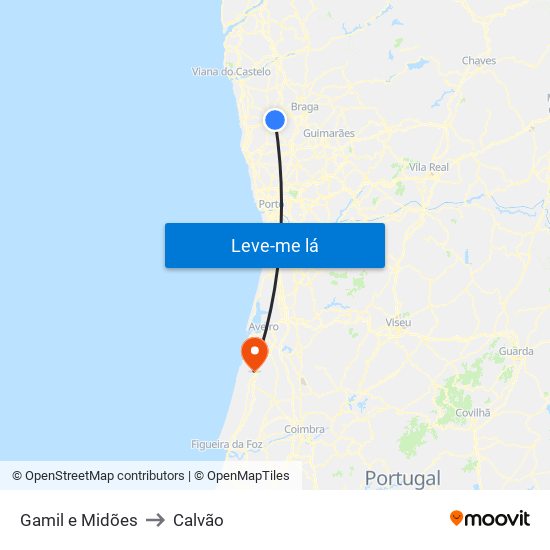 Gamil e Midões to Calvão map