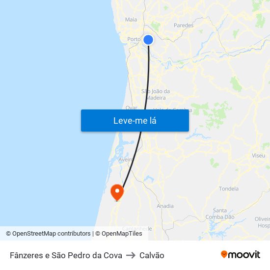 Fânzeres e São Pedro da Cova to Calvão map