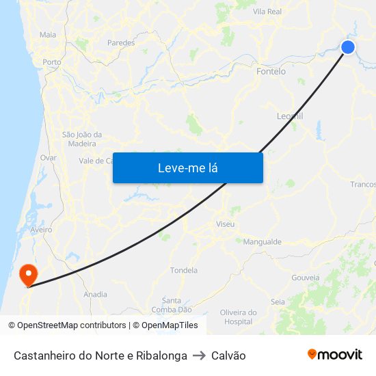 Castanheiro do Norte e Ribalonga to Calvão map