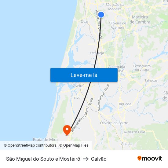 São Miguel do Souto e Mosteirô to Calvão map