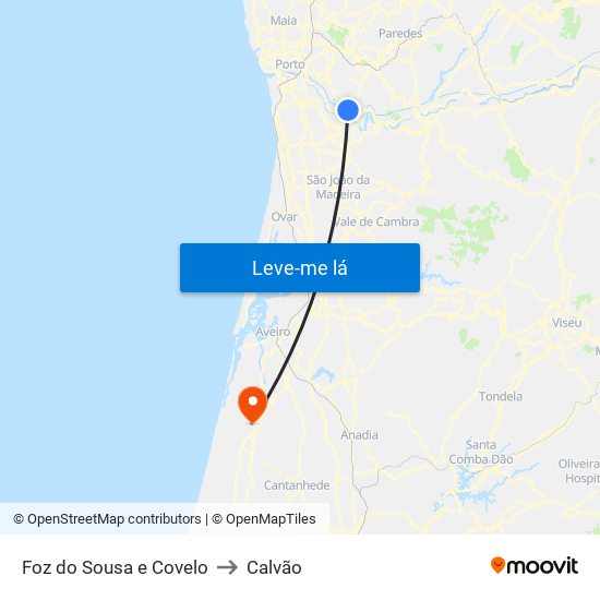 Foz do Sousa e Covelo to Calvão map