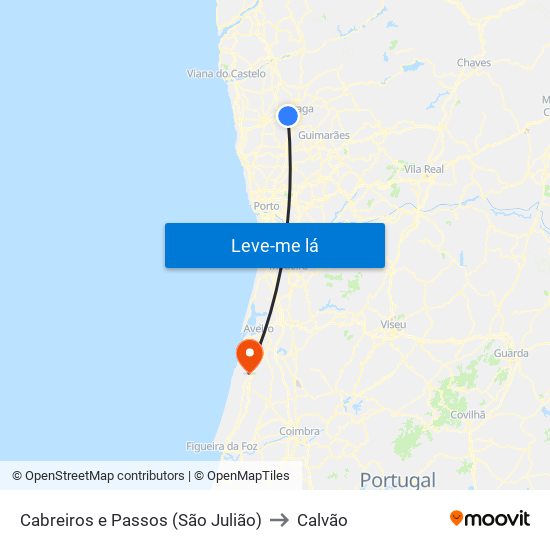 Cabreiros e Passos (São Julião) to Calvão map