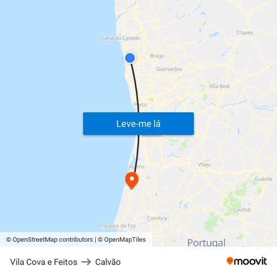 Vila Cova e Feitos to Calvão map