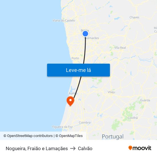Nogueira, Fraião e Lamaçães to Calvão map