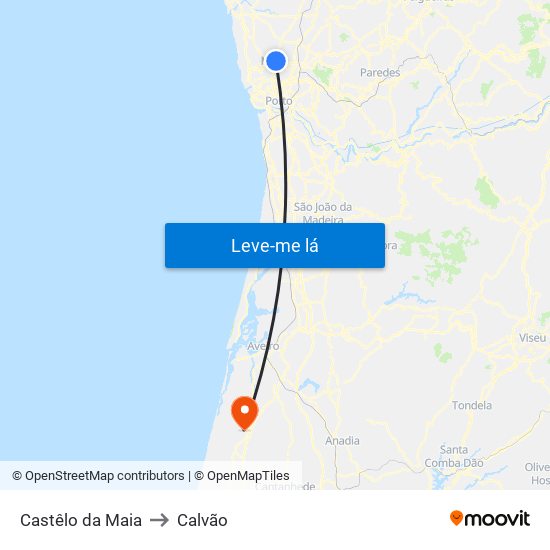 Castêlo da Maia to Calvão map