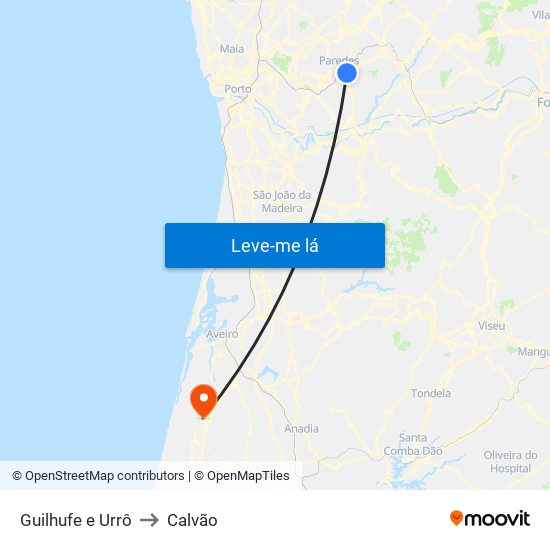 Guilhufe e Urrô to Calvão map