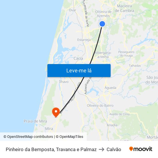 Pinheiro da Bemposta, Travanca e Palmaz to Calvão map